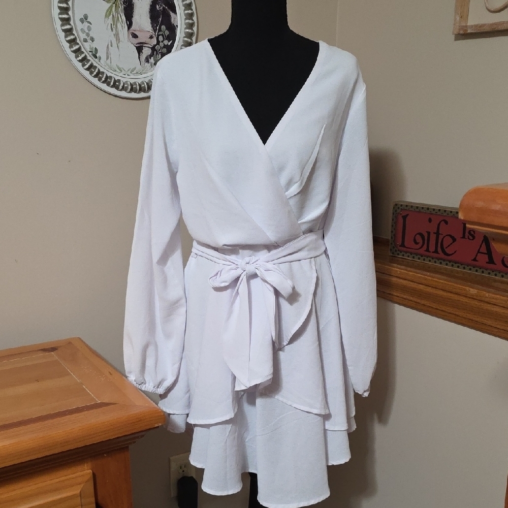 NWOT-Elegant White Wrap Dress - Picture 1 of 6
